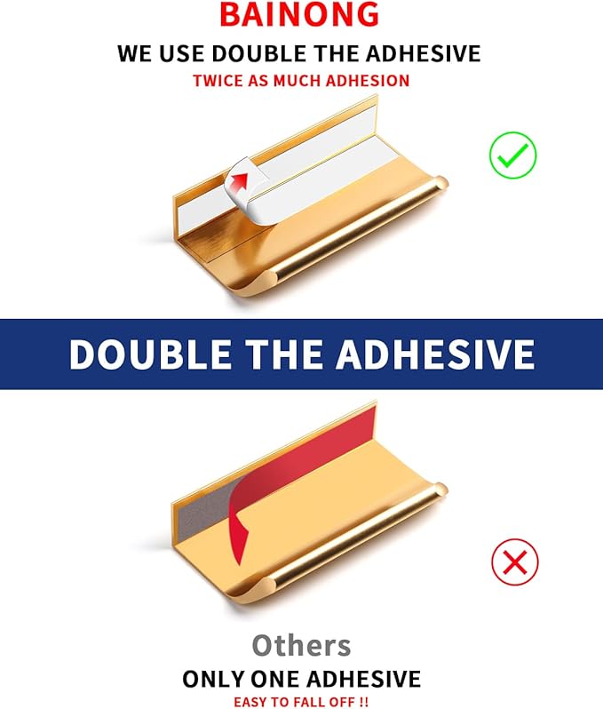 5 Pack 6 inch self Adhesive Cabinet pulls Adhesive Cabinet Handles Gold Drawer pulls Stick on Handles for Finger pulls for Concealed Edge Seam Flat Drawer