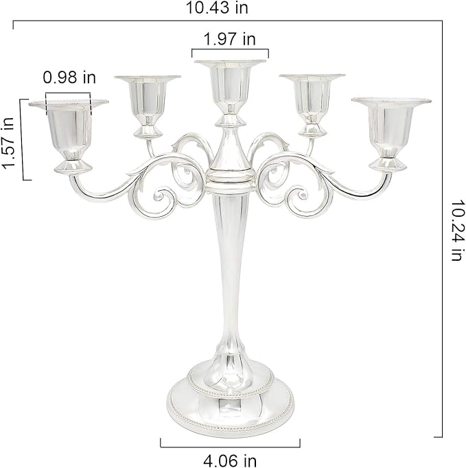 Metal Candelabra 5-Candle 10.1 Inch Tall Candle Holder Stick for Home Wedding Event and Party Festival,Silver