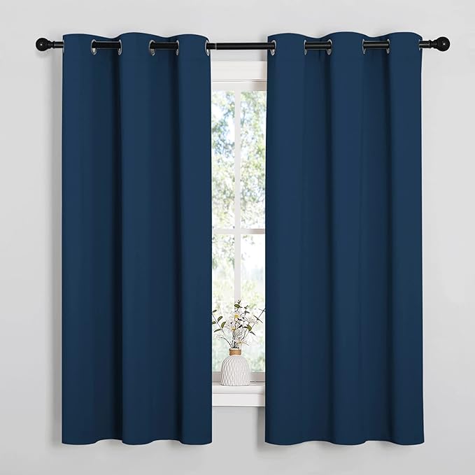 NICETOWN Room Darkening Curtains 63 inch Length 2 Panels, Thermal Insulated Grommet Blackout Curtains for Modern Casual Elegant Bedroom Kids Room Theme Decoration (Moroccan Blue, 2 Pieces, W42)