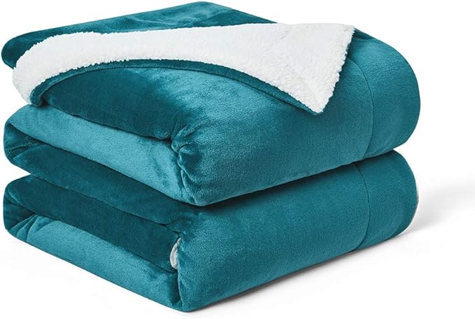 Walensee Sherpa Fleece Blanket (Queen Size 90”x90” Teal) Plush Throw Fuzzy Super Soft Reversible Microfiber Flannel Blankets for Couch, Bed, Sofa Ultra Luxurious Warm and Cozy for All Seasons
