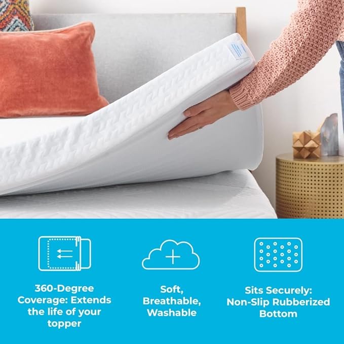 Linenspa 2 Inch Mattress Topper -Cover King –Cover Only –Machine Washable – Breathable – Non Slip –Cover for Mattress Topper with Zipper – Topper -Cover Only, White