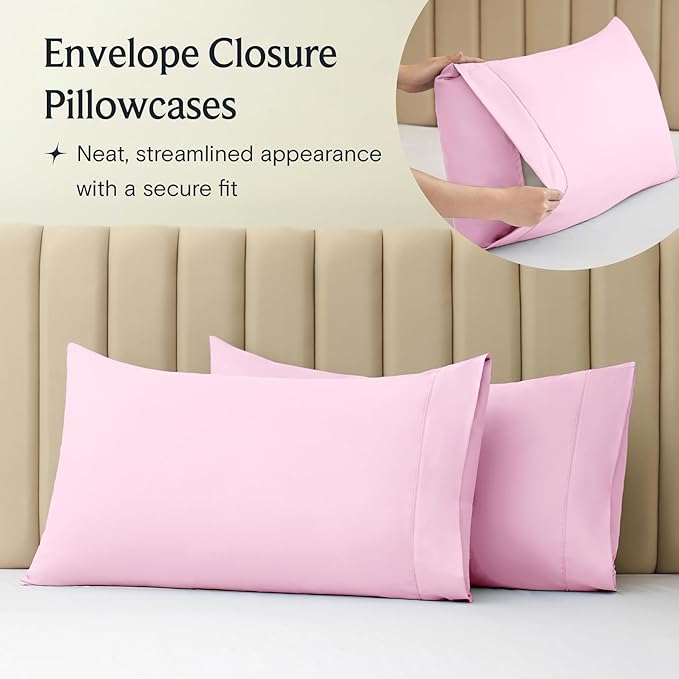 LuxClub 4 PC Sheet Set Bed Sheets Deep Pockets 16" Eco Friendly Wrinkle Free Cooling Machine Washable Hotel Bedding Silky Soft - Powder Pink Queen