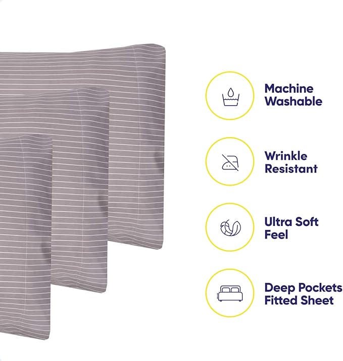 Full Size Bed Sheets - 6 Piece 1500 Supreme Collection Fine Brushed Microfiber Deep Pocket Full Sheet Set Bedding - 2 Extra Pillow Cases, Great Value, Full, Pinstripe Gray