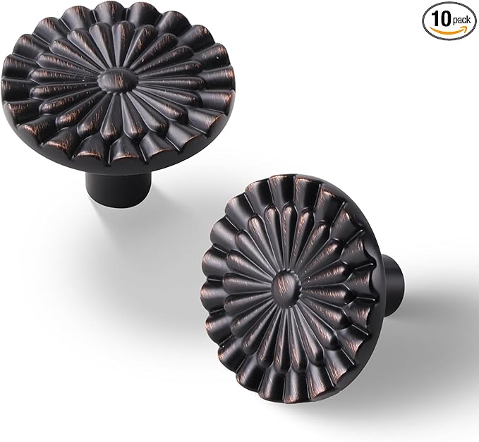Oil Rubbed Bronze Cabinet Knobs 10 Pack Round Sunflower Dresser Drawer Hardware Furniture Cupboard Handles for Bathroom Single Hole Knob Kitchen SH-ORB-K10