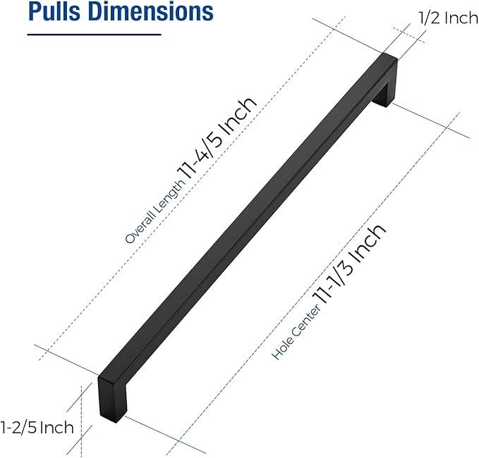 JOY DECOR 4 Pack Cabinet Handles, Black Cabinet Pulls, 11-1/3 Inch Kitchen Closet Handles Square Drawer Pulls Stainless Steel Drawer Hardware, 288mm Hole Centers