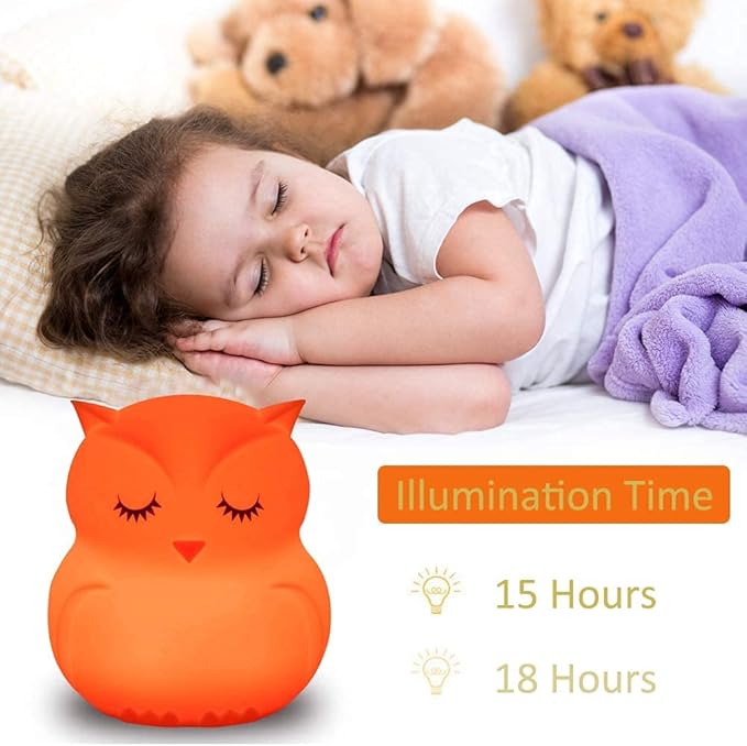 Animal-Shaped Big Night Light for Children/Adults, Rechargeable LED Soft Silicone (BPA Free) Bedside Lamp, Adjustable Brightness and 9 Colors by Touch Control & Remote Control (Big Owl)