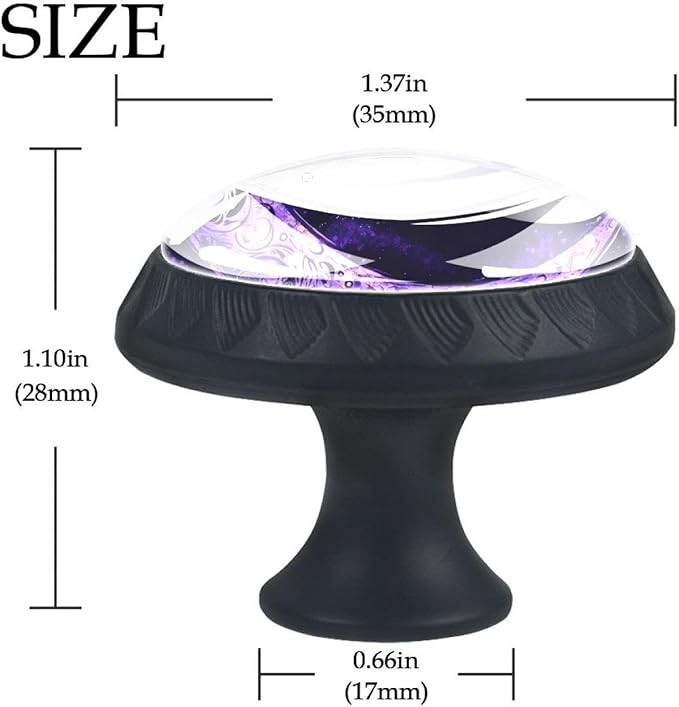 Purple Moon Art Pattern Cabinet Knobs, 35mm Round Glass Knobs for Dressers and Drawers, Decorative Handles Pulls for Home Kitchen Bedroom, 4 Pack