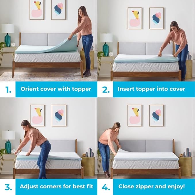 Linenspa 2 Inch Mattress Topper-Cover Queen-Cover Only-Machine Washable – Breathable – Non Slip – with Zipper,White
