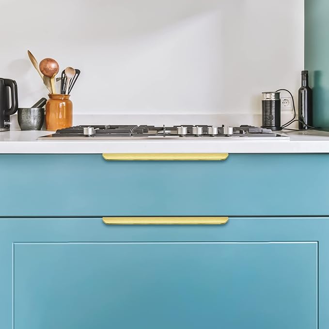 Ravinte Hardware 6 Pack Gold Cabinet Handles, 11.8 Inch (300mm) Finger Edge Pulls, 8.8 Inch Hole Center, Finger Pulls for Cabinets