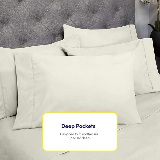 Twin XL Size Bed Sheets - 4 Piece 1500 Supreme Collection Fine Brushed Microfiber Deep Pocket Twin X-Large Sheet Set Bedding - 1 EXTRA PILLOW CASES, GREAT VALUE, Twin XL, ivory