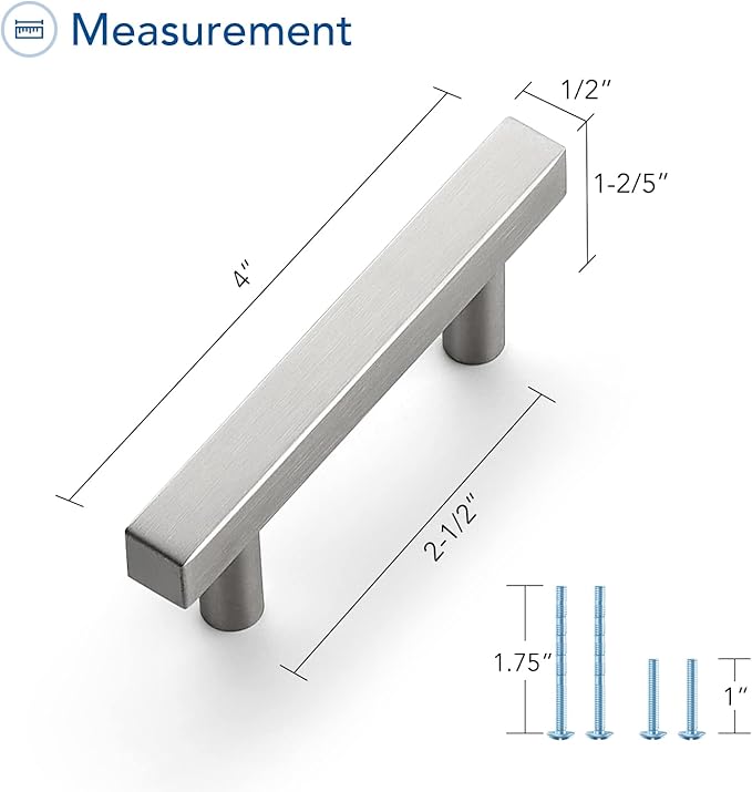 Ravinte Brushed Nickel Cabinet Handles 20 Pack 2-1/2 inch Satin Nickel Square Cabinet Pulls Silver Hardware for Kitchen Cabinets 4 inch Overall Length Stainless Steel Drawer Pulls