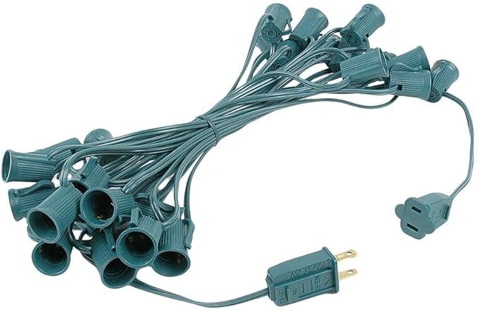 25 Foot C9 Blue Ceramic Christmas Lights Set - Indoor/Outdoor Christmas Light String - Christmas Tree Lights – Opaque Christmas Bulbs - Roofline Light String – Outdoor String Lights - Green Wire