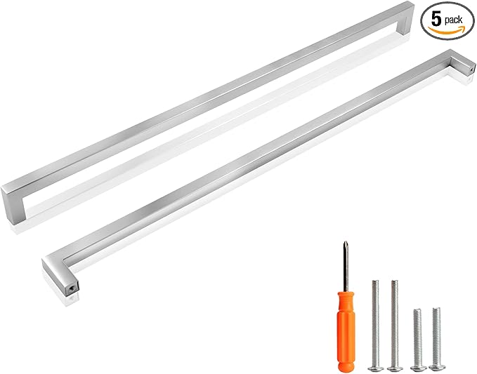 Cabinet Pulls Brushed Nickel Cabinet Handles Square Drawer Pulls, 5 Pack 18 Inch Stainless Steel Kitchen Door Cupboard Cabinet Handles, Cabinet Hardware Drawer Handles, 458mm Hole Centers