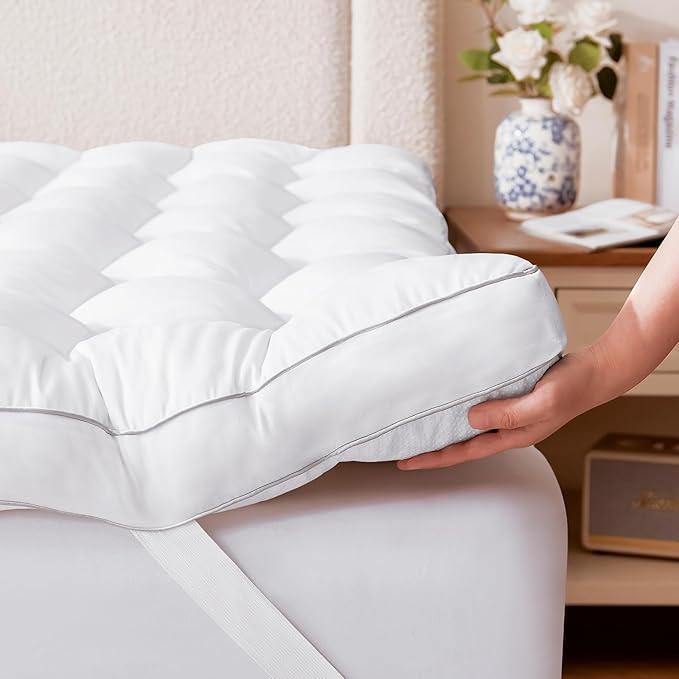 Decroom 3 Inch Memory Foam Mattress Topper Queen Size for Back Pain Relief, Thicked Down Alternative-Lined Mattress Pad，Filled with Breathable & Soft Memory Foam Pillow Top, 80x60x3 Inch