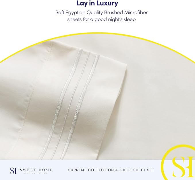 Twin XL Sheets - Breathable Luxury Sheets with Full Elastic & Secure Corner Straps Built In - 1800 Supreme Collection Extra Soft Deep Pocket Bedding Set, Sheet Set, Twin XL, Ivory