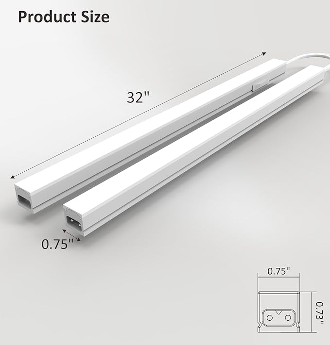 Under Cabinet Lighting Plug in, 32 Inch 2 Pcs, Linkable AC120V 3CCT 3000K/4000K/5000K Ultra Slim, LED Under Cabinet Lights for Counter Light, Kitchen, Shelf, Sink, Workshop, Desk, White