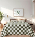 Checkered Queen Size Blanket,90x90 Inches Sage Green Microfiber Soft Cozy Fluffy Warm Hand Made Queen Throw Blankets for Queen Full Bed,Couch, Sofa, Chair, Camping, Picnic,Sage Green