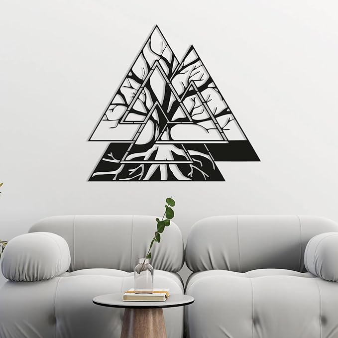Veplsur Tree of Life Metal Wall Art, Norse Viking Decor, Pagan Wall Decor, Scandinavian Home Decor, Godly Home Decor (Silver, 19"x19")