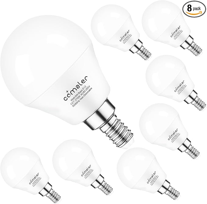 comzler 8 Pack LED Light Bulbs, 6000K Cool White Daylight 60 watt Equivalent A15 Ceiling Fan Bulbs, E12 Base Candelabra Small Light Bulbs, 600lm, Non-Dimmable