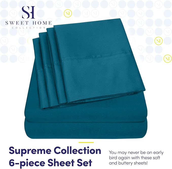 Full Size Bed Sheets - 6 Piece 1500 Supreme Collection Fine Brushed Microfiber Deep Pocket Full Sheet Set Bedding - 2 Extra Pillow Cases, Great Value, Full, Teal