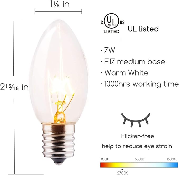 100 Feet C9 Bulb String Lights Outdoor Clear Christmas Lights Green Wire for Outdoor Patio Room Party Backyard Decoration, E17 Base, 100 Bulbs