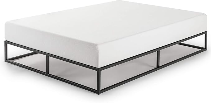 Mellow Modernista Low Profile 10 Inch Metal Platform Bed Frame with Classic Wooden Slat Support Mattress Foundation (No Box Spring Needed), Twin, Black