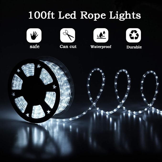 100ft Rope Lights Outdoor, Outdoor String Lights Waterproof, Decorative Lighting for Indoor/Outdoor, Garden,Backyards Halloween and Christmas Decoration, Landscape Lighting
