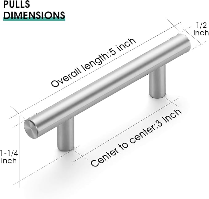 JOY DECOR 20 Pack 5 Inch Cabinet Pulls, Brushed Nickel Drawer Handles with 3 Inch (76mm) Hole Centers, Stainless Steel Kitchen Cabinet Hardware for Cupboards and Drawers