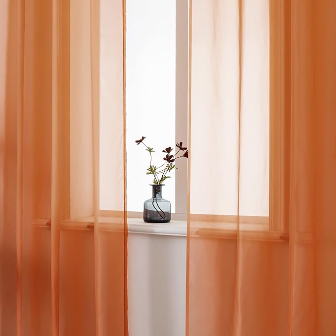 DUALIFE Burnt Orange Sheer Curtains 96 Inch Length for Bedroom 2 Panels Elegant Terracotta Grommet Top Drapes Sheer Curtain Panels for Living Room 52x96 Inches 8 FT Rust Red
