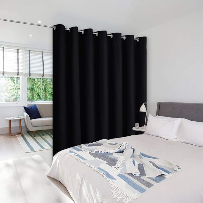 NICETOWN Room Separating Divider, Room Divider Curtain Screen Partition, Function Thermal Blackout Patio Door Curtain Panel, Sliding Door Insulated Curtain, Black, 12.5ft Wide x 7ft Long
