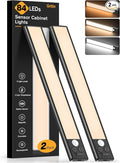 Gritin 10.2inch Under Cabinet Lighting Rechargeable -84 LED Super Bright,3-Color& 5 Level Brightness,4 Modes,Motion Sensor, Long Lasting- Easy Installation Magnetic Closet Lights -2 Pack-Black