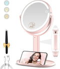 Makeup Mirror with Lights, Double Sided 1x/20x Magnifying Mirror with Light, Rechargeable 3 Color Lights and Adjustable Brightness, 360° Rotation Detachable Comes with Tweezer(Pink)