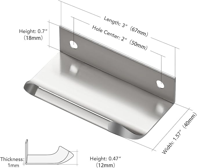 Ravinte Hardware 8 Pack Silver Cabinet Handles, 3 Inch (76mm) Finger Edge Pulls, 2 Inch Hole Center, Finger Pulls for Cabinets