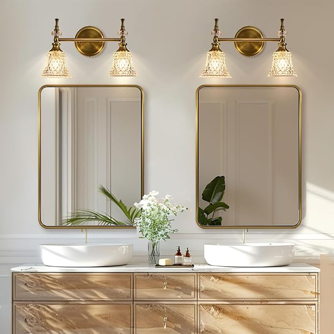 ANDY STAR Brushed Gold Mirrors for Bathroom, 24x36’’ Rounded Rectangle Mirror, Modern Brass Bathroom Vanity Mirror Non-Rusting Metal Tube Framed 1’’ Deep Wall-Mounted Mirrors Vertical/Horizontal