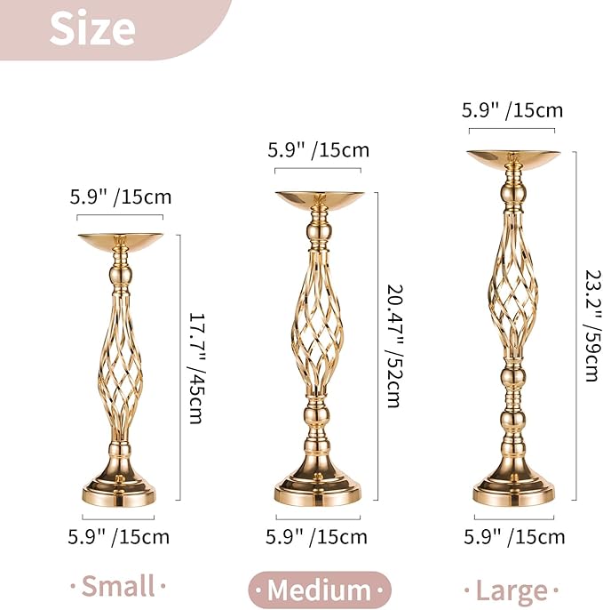 2 Pcs Versatile Metal Flower Arrangement & Candle Holder Stand Set for Wedding Party Dinner Centerpiece Event Restaurant Hotel Decoration (Gold, 2 x M)