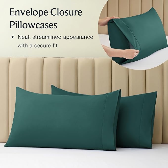 LuxClub 4 PC Full Sheet Set, Breathable Luxury Bed Sheets, Deep Pockets Wrinkle Free Cooling Bed Sheets Machine Washable Hotel Bedding Silky Soft - Emerald Full