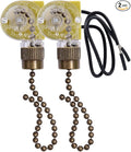 Ceiling Fan Light Switch Zing Ear ZE-109 Two-Wire With Pull Cords for Fans, Lamps and Wall Lights - Pull Chain Control Replacement On-Off, 2 Pcs Bronze