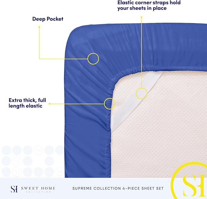 Queen Size Bed Sheets - Breathable Luxury Sheets with Full Elastic & Secure Corner Straps Built In - 1800 Supreme Collection Extra Soft Deep Pocket Bedding Set, Sheet Set, Queen, Royal Blue