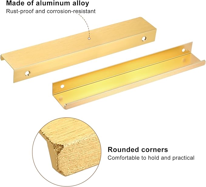 uxcell Cabinet Finger Edge Pull, 3pcs 200mm / 7.87" Aluminum Alloy Back Mount Hidden Cabinet Pulls Concealed Handle for Home Kitchen Drawer Cabinet, Gold