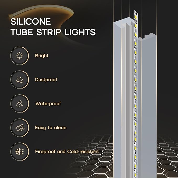 LED Strip Lights Daylight White 6000K,9.8ft 110-120V Neon Rope Lights,Flexible Silicone Outdoor Waterproof Neon Strip Lights for Bedroom,Mirror,Kitchen Cabinet, Living Room,Halloween Decor