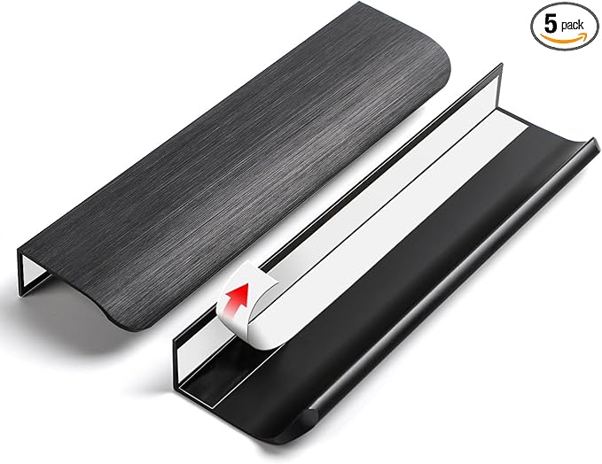 5 Pack 6 inch Self Adhesive Cabinet Pulls - Black Stick On Handles for Cabinets