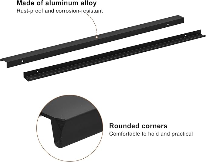 uxcell Cabinet Finger Edge Pull, 3pcs 600mm/23.62 Aluminum Alloy Back Mount Hidden Cabinet Pulls Concealed Handle for Home Kitchen Drawer Cabinet, Black