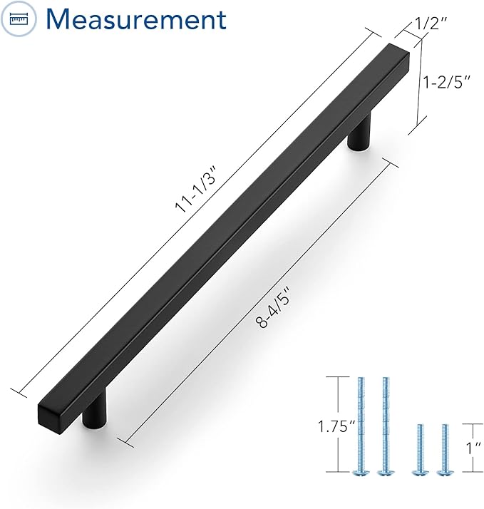 Ravinte Black Cabinet Handles 20 Pack 8-4/5 inch Matte Black Square Cabinet Pulls Kitchen Hardware 11-3/10 inch Overall Length Kitchen Drawer Pulls