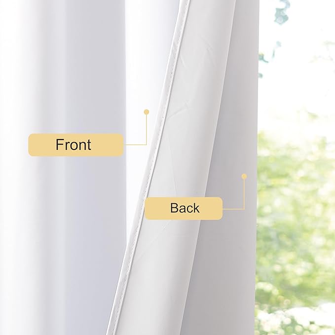 NICETOWN 100% Blackout Window Curtain Panels 90 inch Length for Living Room, Set of 2, Snow White, 42 inches Wide, Thermal Insulated Drapes