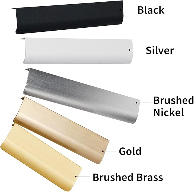 JOOJA 10 Pack Modern Style Finger Edge Pull Furniture DrawerHandles Hidden Cabinet Kitchen Drawer Handles Knobs, Silver 120mm