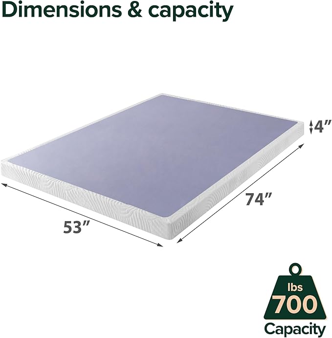 ZINUS Edgar 4 Inch Bamboo Box Spring, Mattress Foundation, Sturdy Bamboo Structure, Low Profile, Easy Assembly, Full