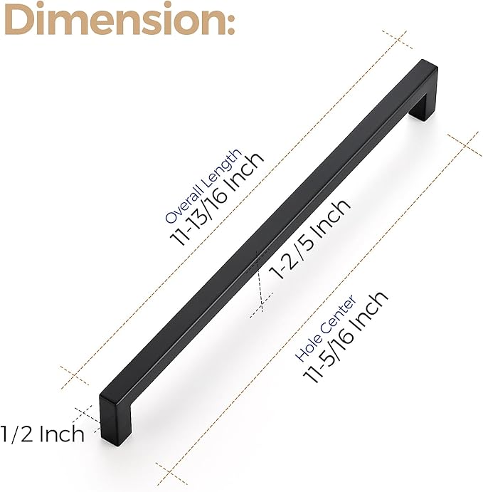Ravinte 20 Pack 11-5/16 Inch Square Cabinet Handles Matte Black Pulls Drawer Hardware Kitchen Handles