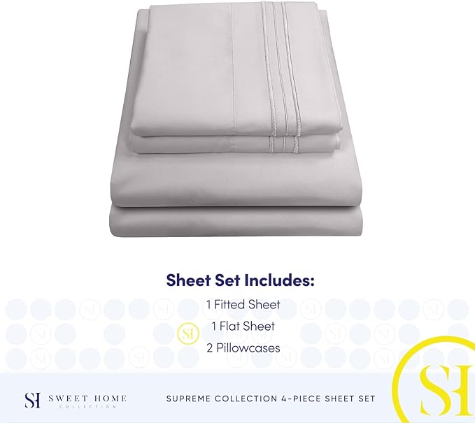 Split King Sheets - Breathable Luxury Sheets with Full Elastic & Secure Corner Straps Built In - 1800 Supreme Collection Extra Soft Deep Pocket Bedding Set, Sheet Set, Split King Size, Silver