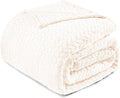 Exclusivo Mezcla Fleece King Size Blanket for Bed, 90x104 Inches Soft Cozy Jacquard Flannel Blankets, Lightweight Fuzzy Plush Warm for Winter, Off White