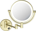 KIBI Circular Wall Mount Makeup Mirror with LED Lights, Dual-Sided 1x/5x Magnifying Mirror with Adjustable Arm, 360° Swivel, Solid Brass Construction for Durability and Style (Brushed Gold, KMM101)